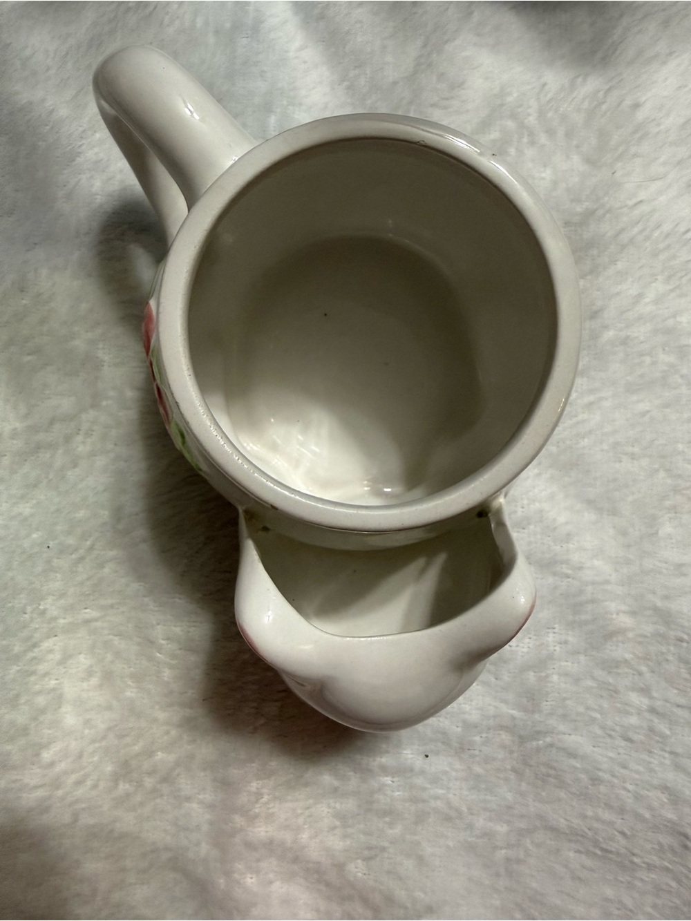 Vintage White Ceramic Cat Creamer Pitcher w/ Pink Roses Kawaii Kitty Decor - Picture 2 of 5
